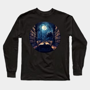 Dark academia library at night Long Sleeve T-Shirt